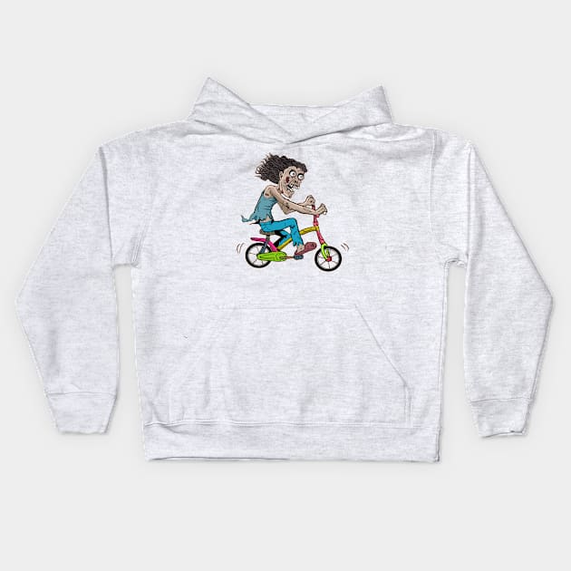 Skeleton Cyclist, Skeleton Biker, Cycling Skeleton, Skeleton riding Bike, Skeleton Rider, Halloween Cycling Pun, Retro Vintage Creepy Horror Spooky Halloween Art for Cyclist and cycling lovers Kids Hoodie by BicycleStuff